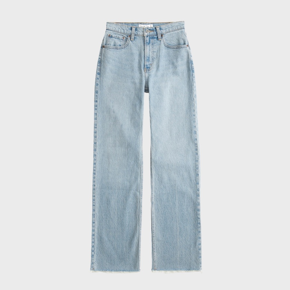 Abercrombie & Fitch Curve Love High Rise 90s Relaxed Jean Light With Raw Hem
